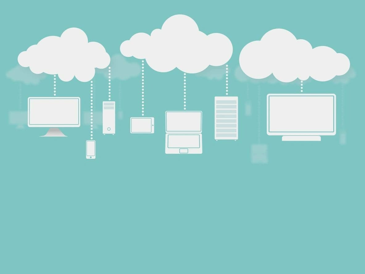 fmfOp54NgZ A bunch of computers hanging from the clouds